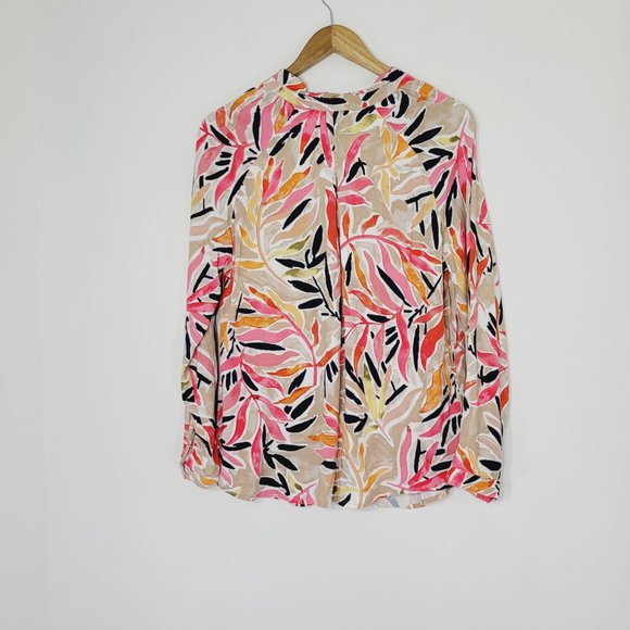 Nic+Zoe Long Sleeve Blouse Shirt Top Multicolor Leaf Print Notch Neck Stretch M - Picture 10 of 10